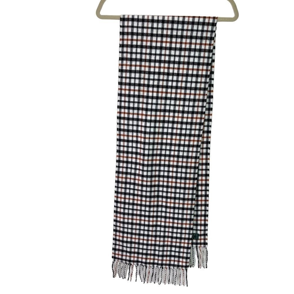 Lambswool Womens Scarf Plaid Made In Italy Fringe White Black Brown Rectangle